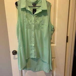 City Chic Mint Green Sleeveless Lace Bib High Low Button Down Top NWT Size L/20‎